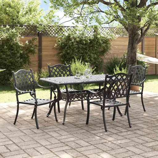 Conjunto de Jantar para Jardim   Preto Alumínio (5 pcs)
