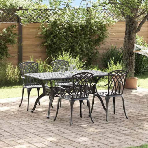 Conjunto de Jantar para Jardim   Preto Alumínio (5 pcs)