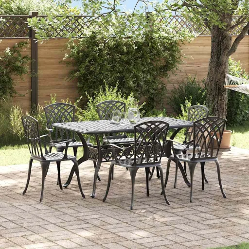 Conjunto de Jantar para Jardim   Preto Alumínio (7 pcs)