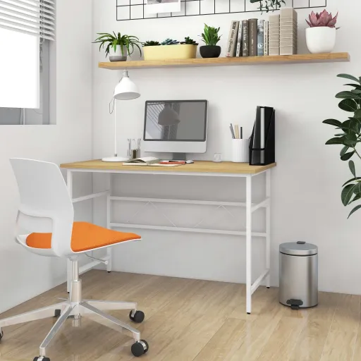 Secretária p/ PC 105x55x72cm MDF e Metal Branco/Carvalho-Claro