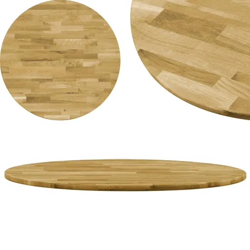 Tampo de Mesa Madeira de Carvalho Maciça Redondo 23 mm 500 mm