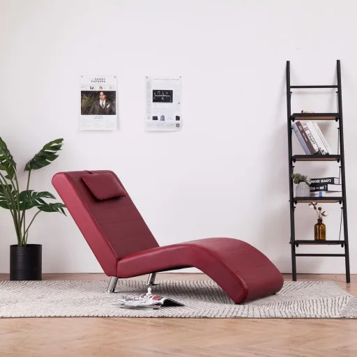 Chaise Longue com Almofada Couro Artificial Vermelho Tinto