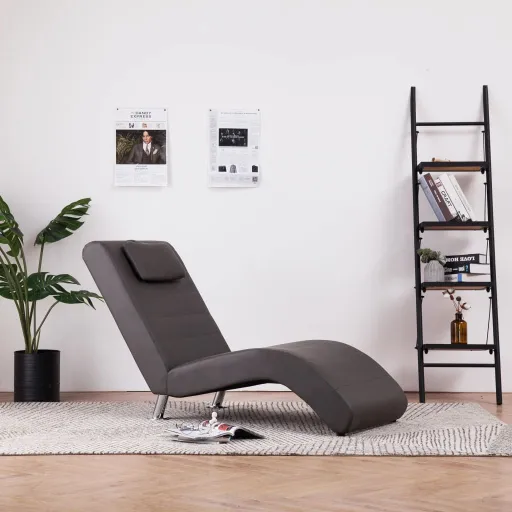 Chaise Longue com Almofada Couro Artificial Cinzento