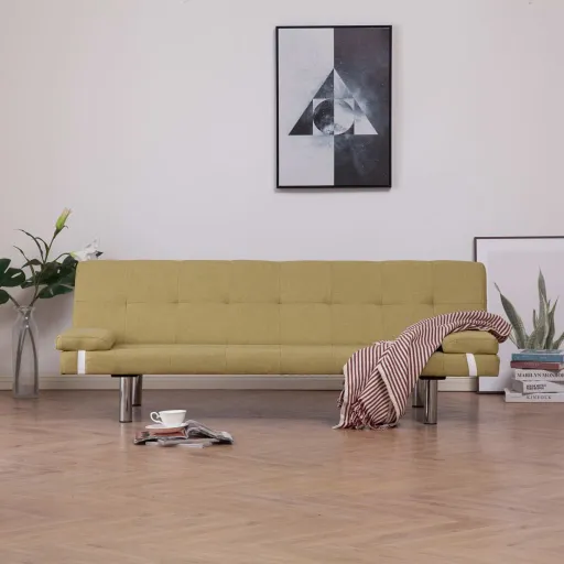 Sofá-Cama com Duas Almofadas Poliéster Verde