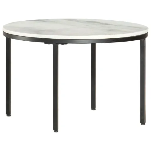 Mesa de Centro Ø65 cm Mármore Genuína Maciça Branco e Preto