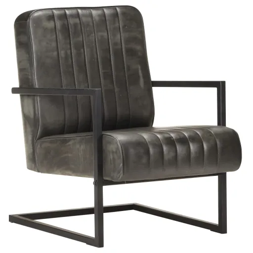 Poltrona Cantilever Couro Genuíno Cinzento Velho
