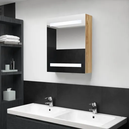 Armário Espelhado p/ Casa de Banho com LED 50x14x60 cm Carvalho