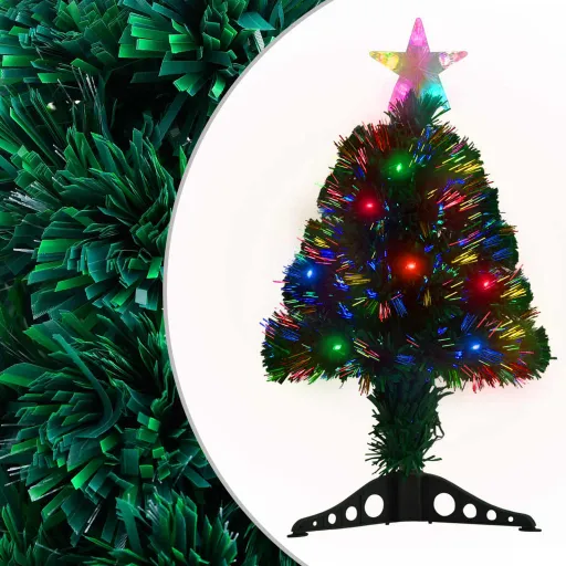 Árvore de Natal Pré-Iluminada c/ Suporte e LED 64 cm Fibra Ótica