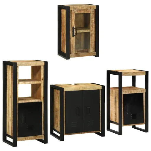 Conjunto de Móveis para Banheiro   Madeira de Manga Maciça (4 pcs)