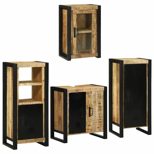 Conjunto de Móveis para Banheiro   Madeira de Manga Maciça (4 pcs)