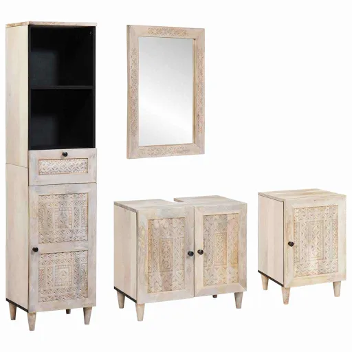 Conjunto de Móveis para Banheiro com Gaveta   Branco (4 pcs)