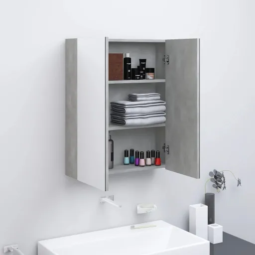Armário Espelhado p/ Casa de Banho 60x15x75cm MDF Cinza Cimento