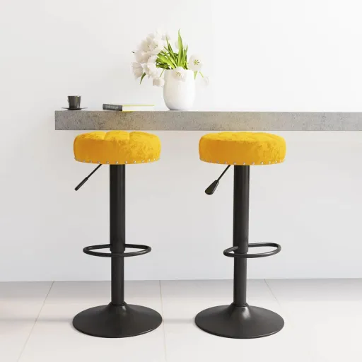 Bancos de Bar   Veludo Amarelo Mostarda (2 pcs)