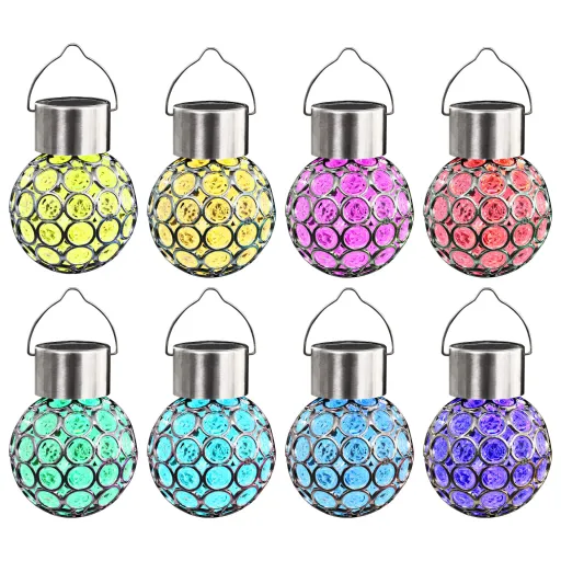 Candeeiros Solares Suspensos   Luzes LED RGB (8 pcs)