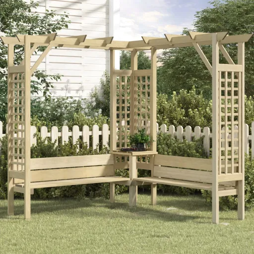 Pérgola de Canto com Banco Pinho Impregnado