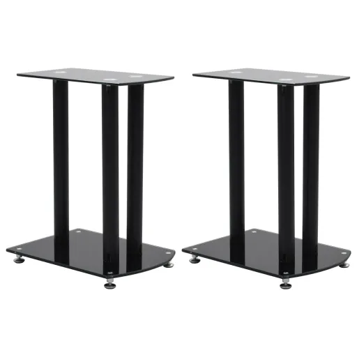 Suportes de Colunas   Alumínio e Vidro de Segurança Preto (2 pcs)