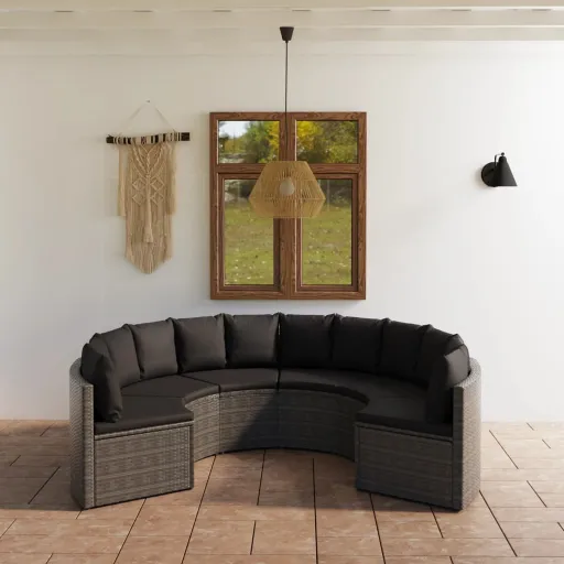 Conjunto Sofás de Jardim c/ Almofadões Vime PE Cinzento (6 pcs)