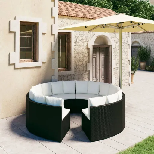 Conjunto Sofás de Jardim c/ Almofadões Vime PE Preto (8 pcs)