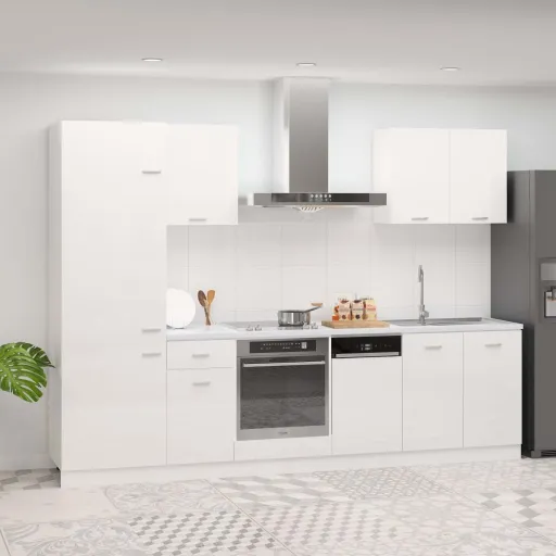 Conj. Armários de Cozinha Contraplacado Branco Brilhante (7 pcs)