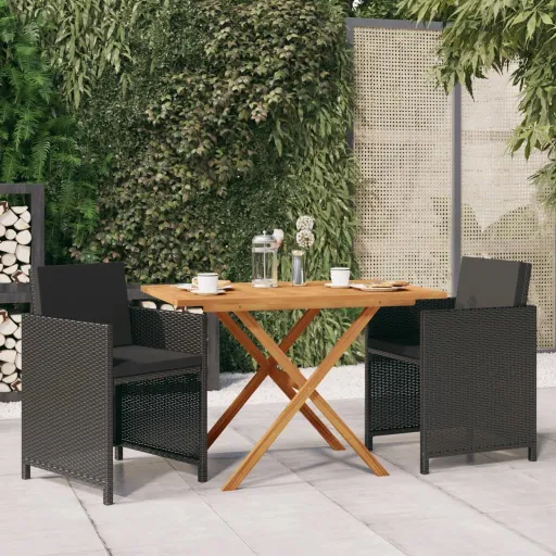 Conjunto de Jantar para Jardim com Almofadões Preto (3 pcs)