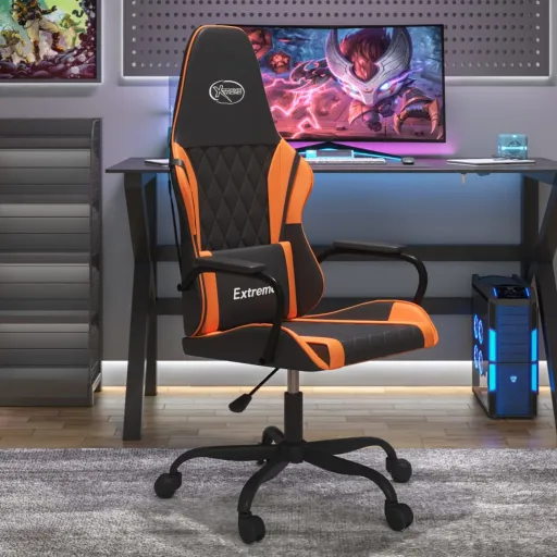 Cadeira Gaming Couro Artificial Preto e Laranja