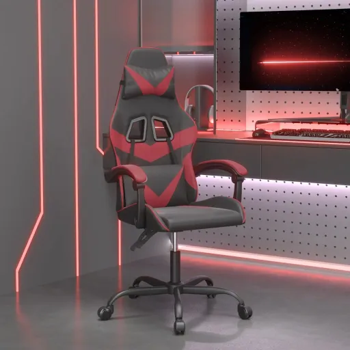 Cadeira Gaming Couro Artificial Preto e Vermelho Tinto