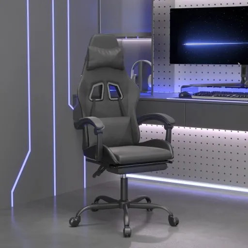 Cadeira Gaming c/ Apoio Pés Couro Artificial Preto