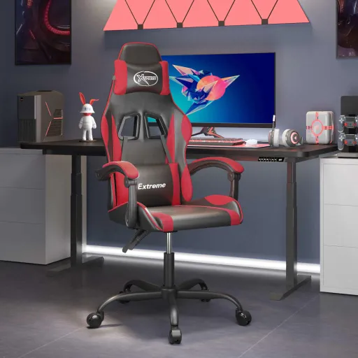 Cadeira de Gaming Couro Artificial Preto e Vermelho