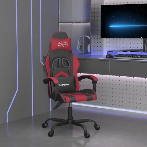 Cadeira Gaming Couro Artificial Preto e Vermelho Tinto
