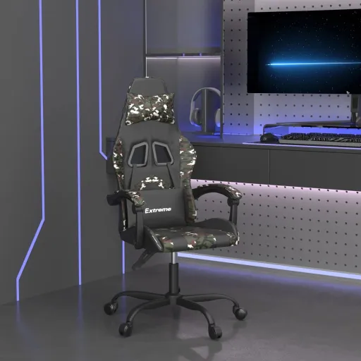 Cadeira Gaming Couro Artificial Preto e Camuflado