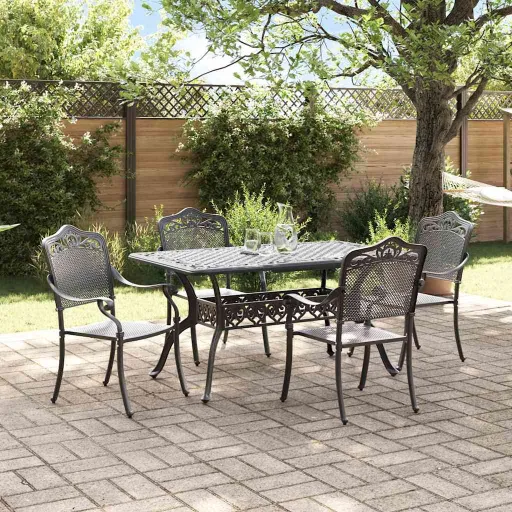 Conjunto de Jantar para Jardim   Preto Alumínio (5 pcs)