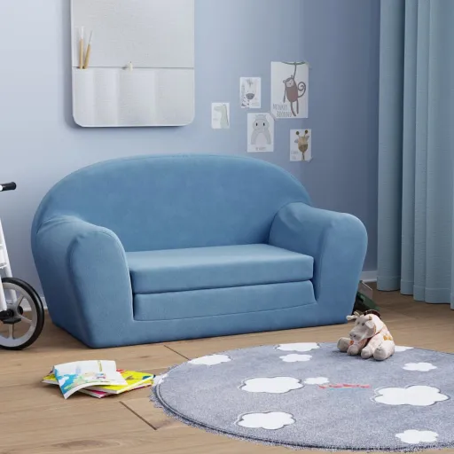 Sofá-Cama Infantil de 2 Lugares Pelúcia Azul