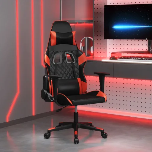 Cadeira Gaming Massagens Couro Artificial Preto e Vermelho