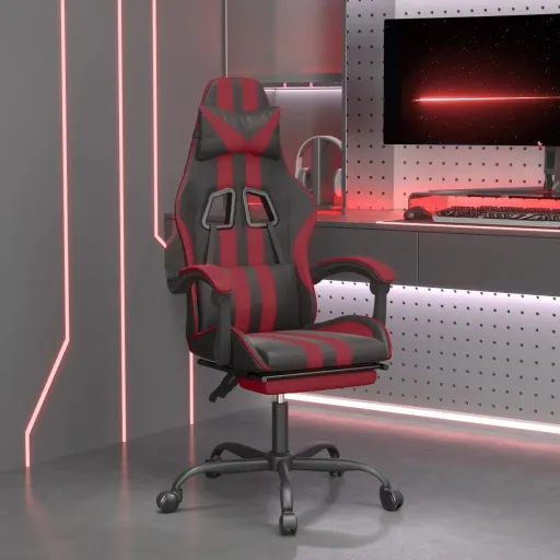 Cadeira Gaming Giratória + Apoio Pés Couro Artific. Preto/Tinto
