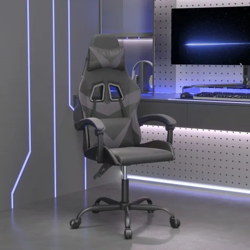 Cadeira Gaming Giratória Couro Artificial Preto e Cinzento