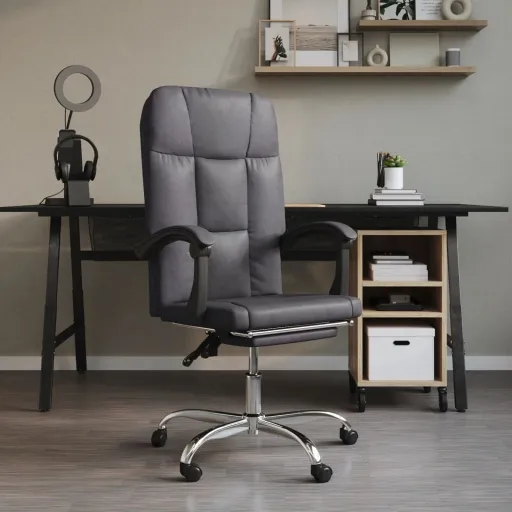 Cadeira de Escritório Reclinável Couro Artificial Cinzento