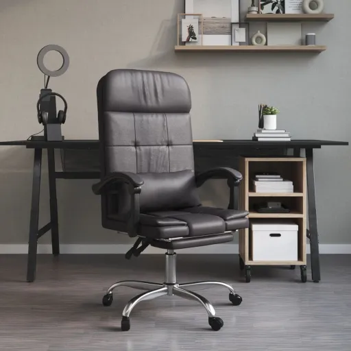 Cadeira Escritório Massagens Reclinável Couro Artificial Cinza