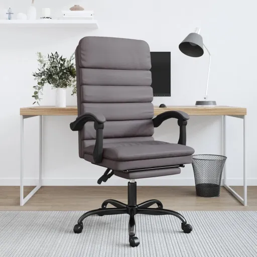 Cadeira Massagens Escritório Reclinável Couro Artificial Cinza