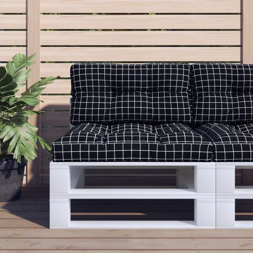 Almofadão para Sofá de Paletes 80x40x12 cm Tecido Xadrez Preto