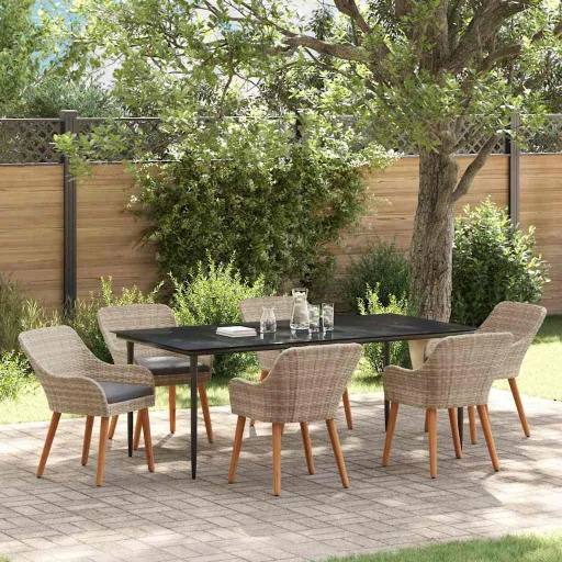 Conjunto de Jantar para Jardim   Cinzento-Claro Vime PE (7 pcs)