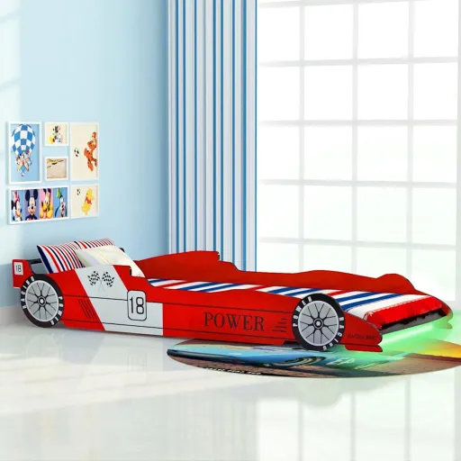 Cama Carro de Corrida LED para Crianças 90x200 cm Vermelho
