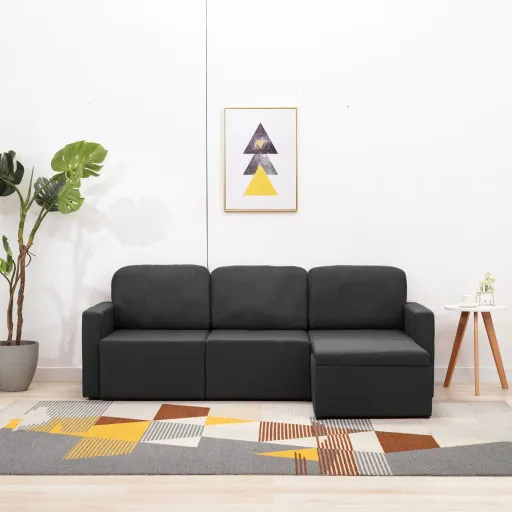 Sofá-Cama Modular de 3 Lugares Tecido Cinzento-Escuro