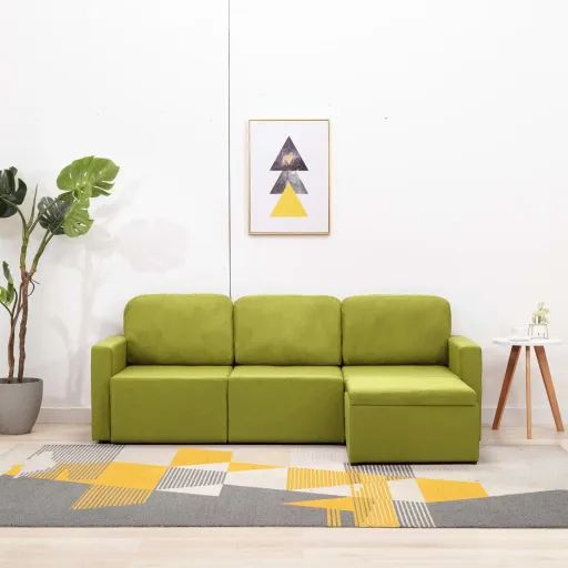 Sofá-Cama Modular de 3 Lugares Tecido Verde