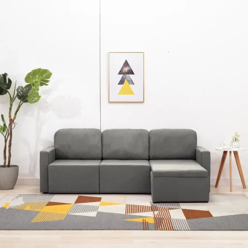 Sofá-Cama Modular de 3 Lugares Tecido Cinzento-Acastanhado