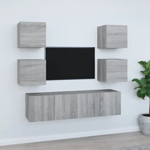Conjunto Móveis de TV   Madeira Processada Sonoma Cinza (6 pcs)
