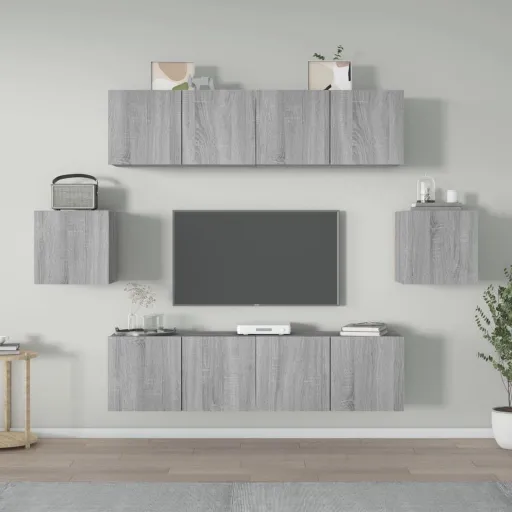 Conjunto Móveis de TV   Madeira Processada Sonoma Cinza (6 pcs)