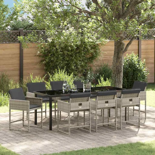 Conjunto de Jantar para Jardim   Cinzento-Claro Vime PE (9 pcs)