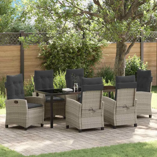 Conjunto de Jantar para Jardim   Cinzento-Claro Vime PE (7 pcs)