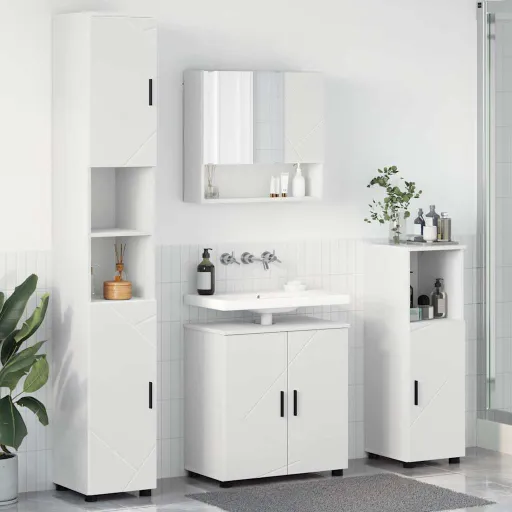 Conjunto de Móveis para Banheiro Montado na Parede   Branco (4 pcs)