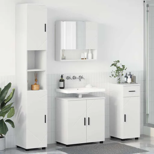 Conjunto de Móveis para Banheiro com Gaveta   Branco (4 pcs)